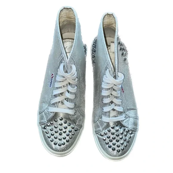 Superga Silver Studded High Top Sneakers - Picture 2 of 6